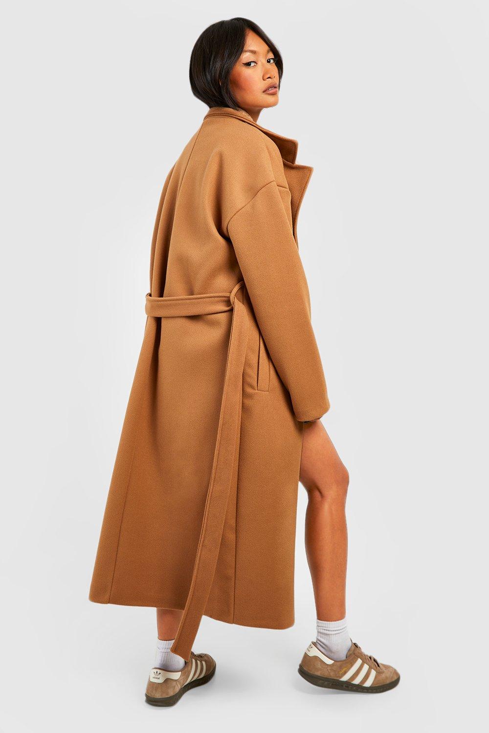 Camel funnel neck coat sale