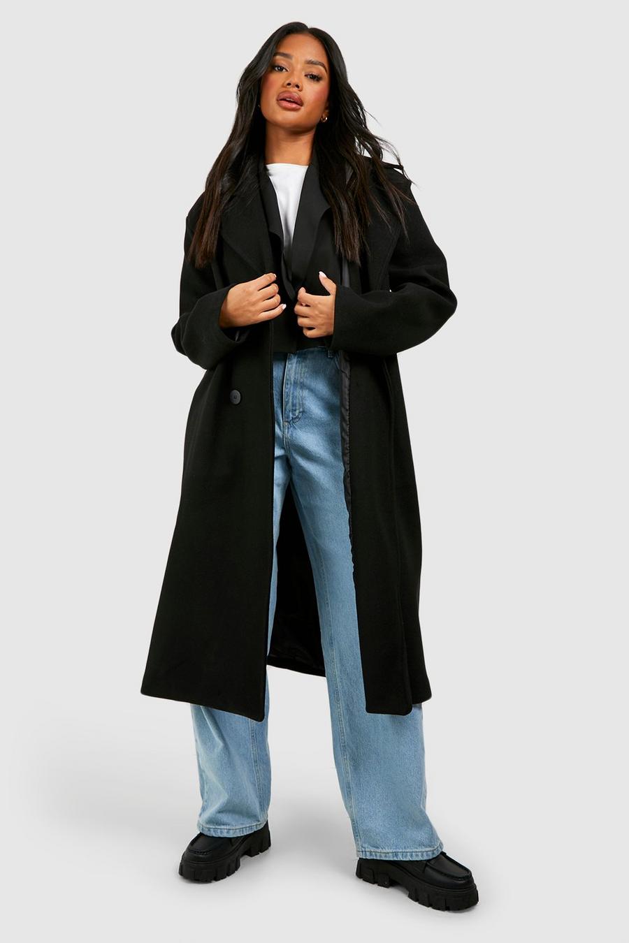 Black Oversized Shoulder Pad Midaxi Wool Look Coat
