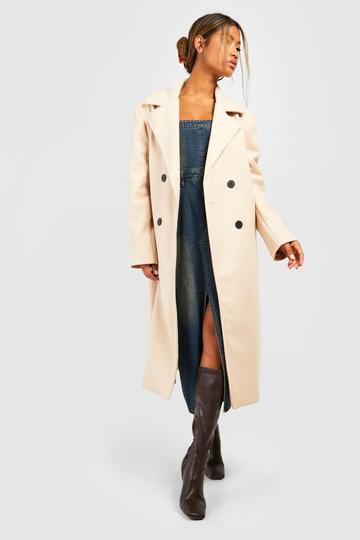 Oversized Shoulder Pad Midi Wool Look Coat stone