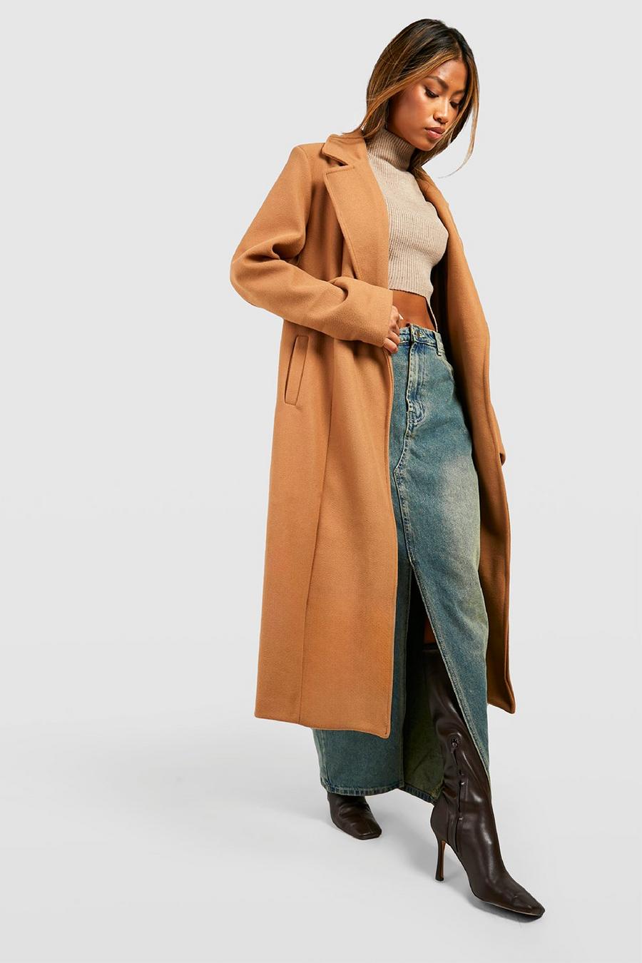 Camel Tailored Wool Look Maxi Coat  image number 1