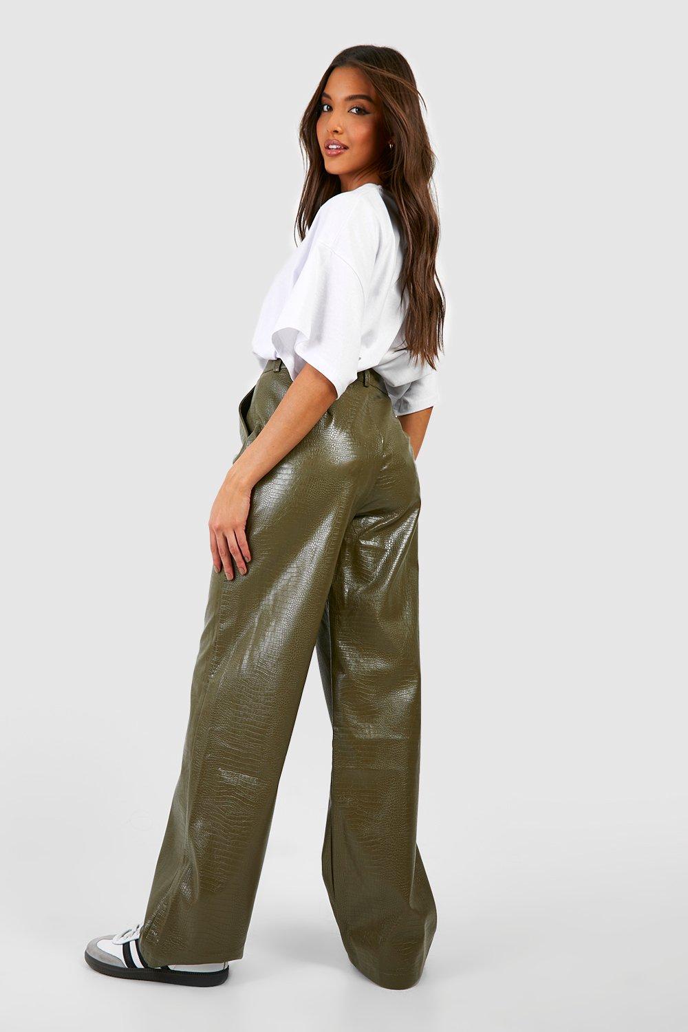 Wholesale Khaki Croc Faux Leather O-Ring Zip Leggings