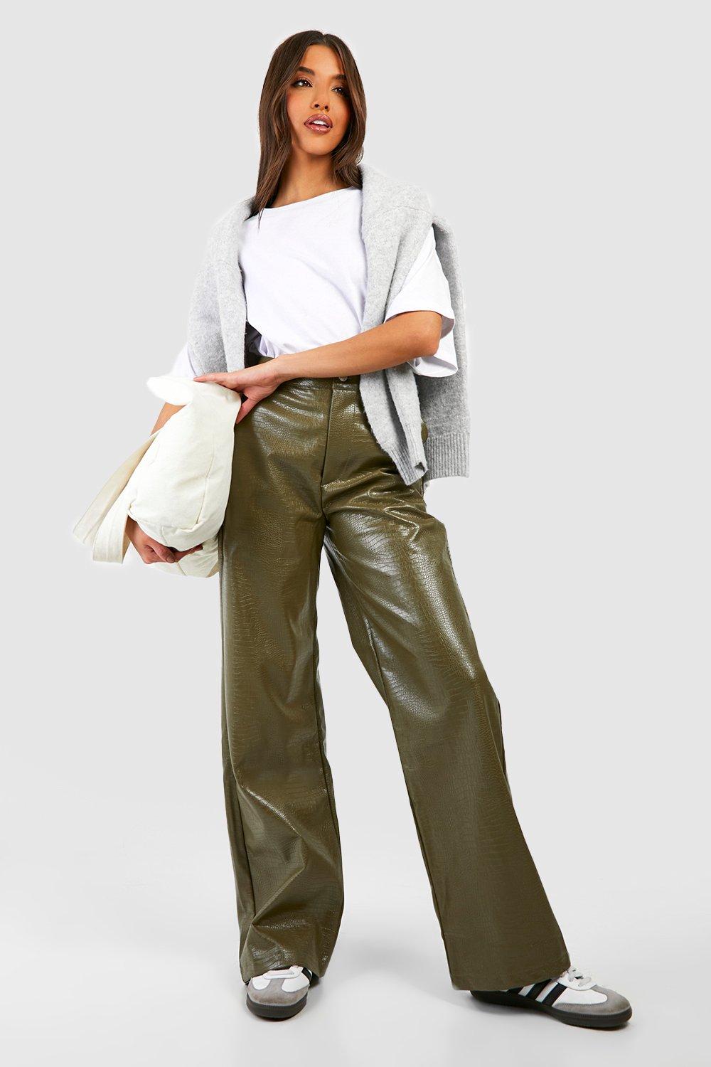 Croc Faux Leather Wide Leg Trousers | boohoo