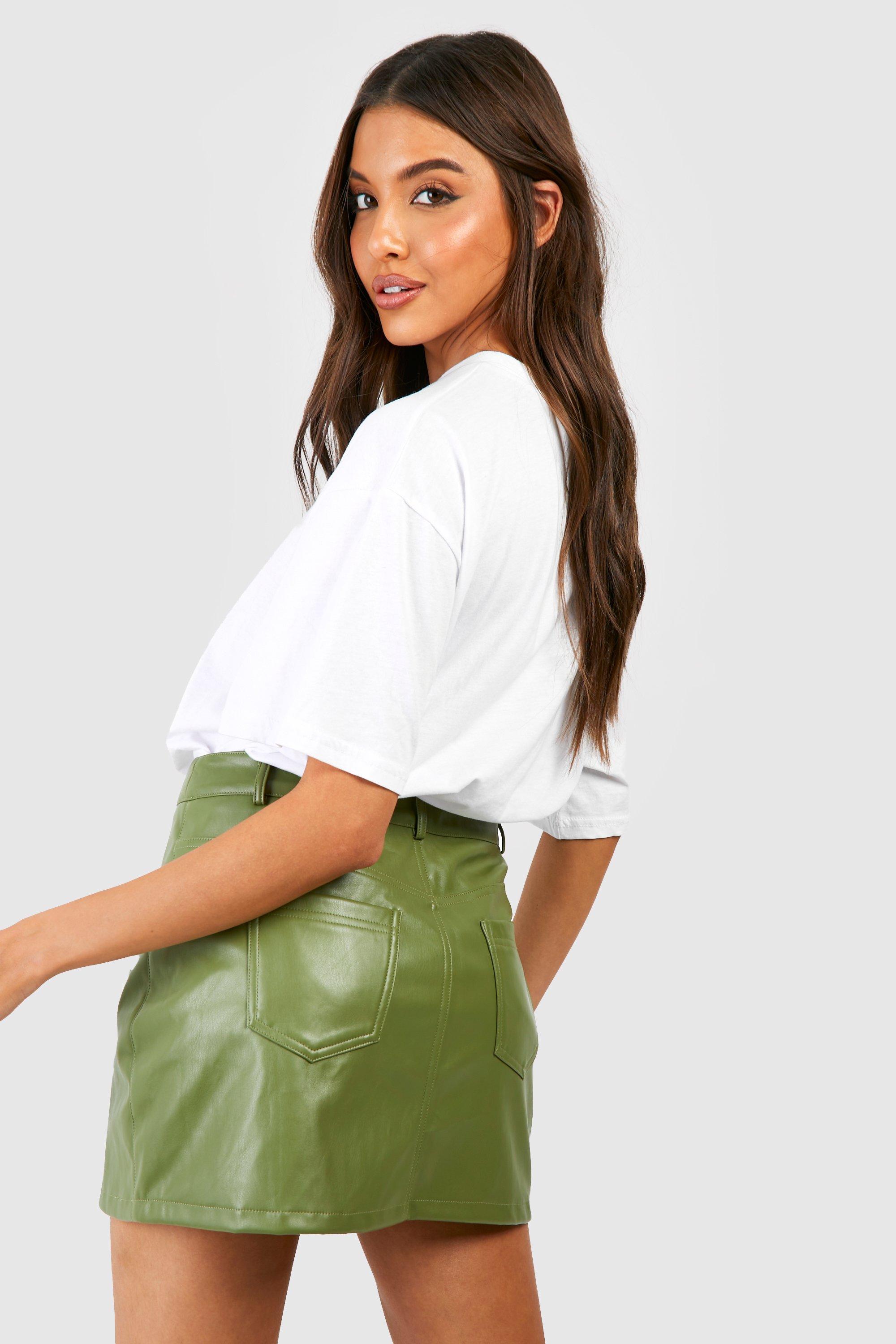 Khaki faux store leather skirt