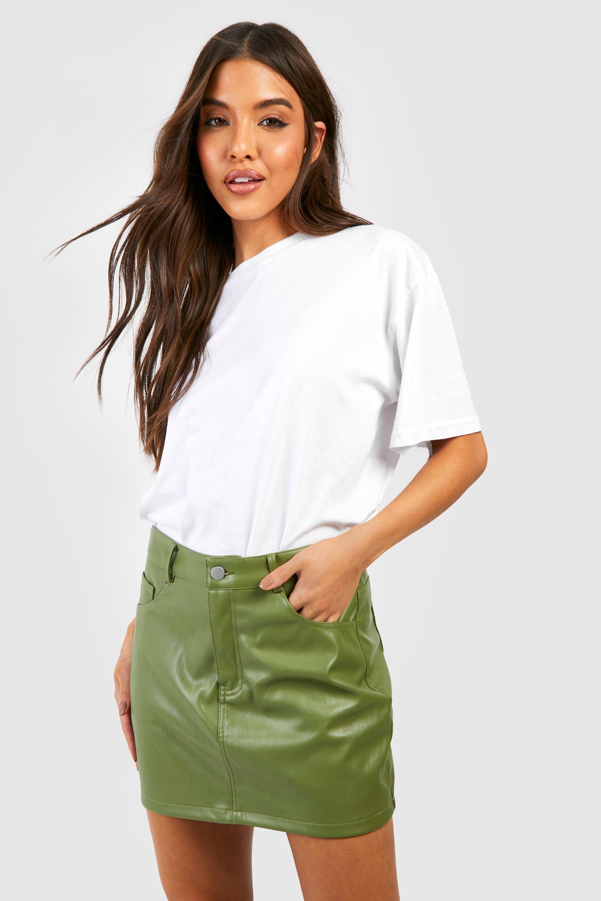 Khaki faux store leather skirt