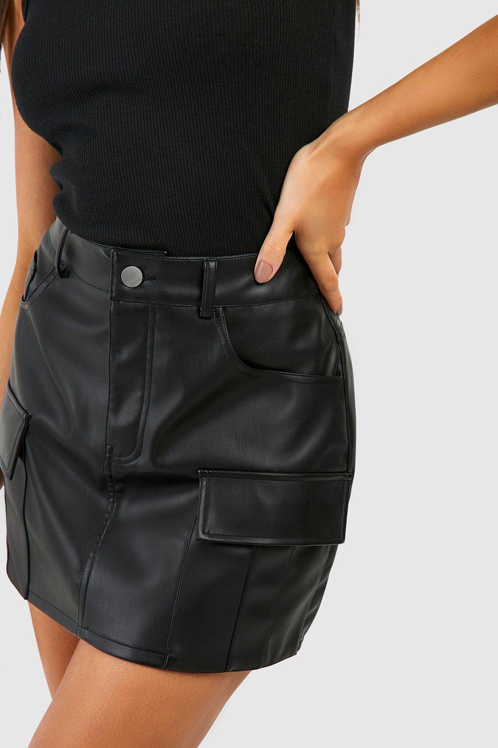 Leather Look Cargo Mini Skirt