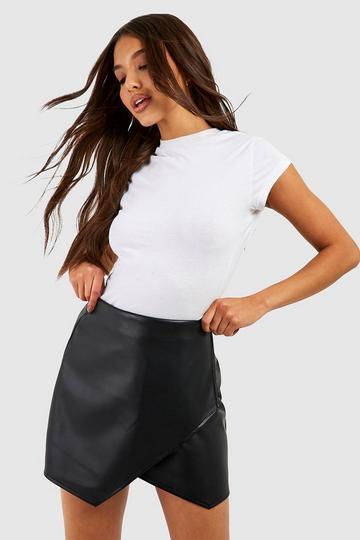Leather Look Wrap Tailored Mini Skirt black