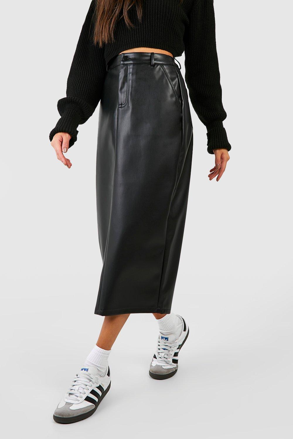 Faux Leather High Waisted Midi Skirt | boohoo USA Faux Leather High Waisted Midi Skirt | boohoo USA