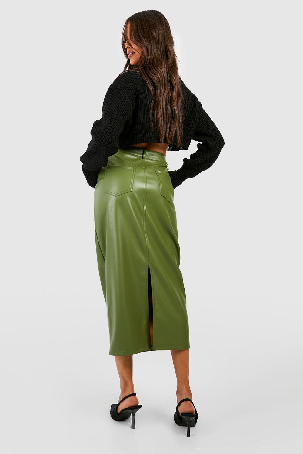 Leather midi skirt clearance boohoo