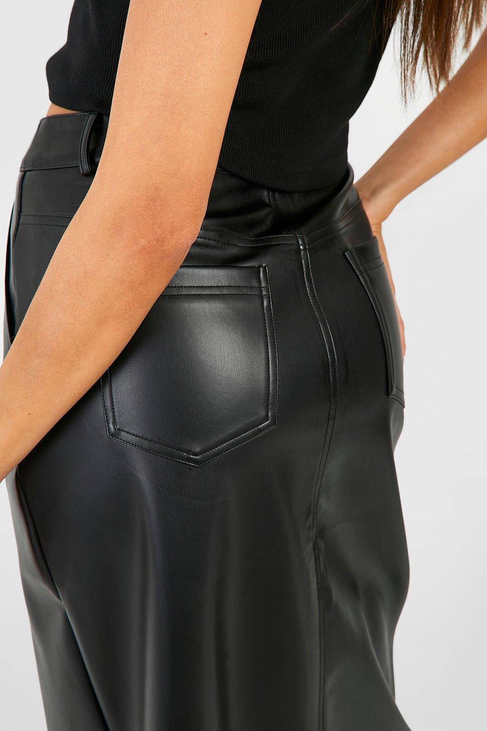 Faux Leather High Waisted Split Maxi Skirt