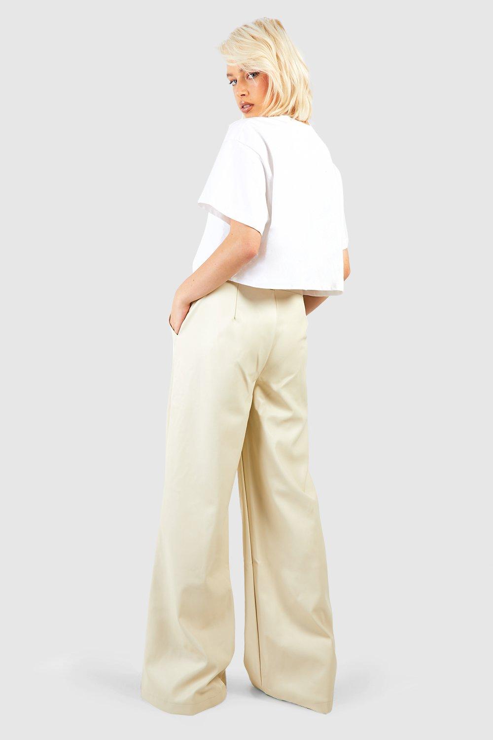 White leather on sale look trousers