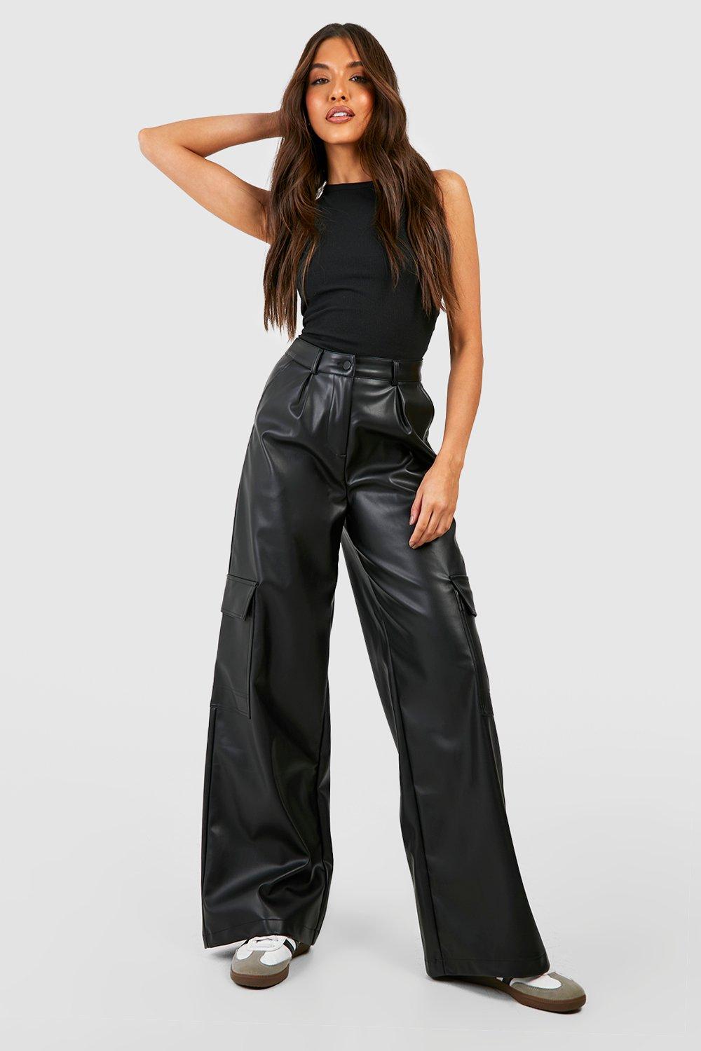 Trousers, Leather Look High Waisted Straight Leg Trousers