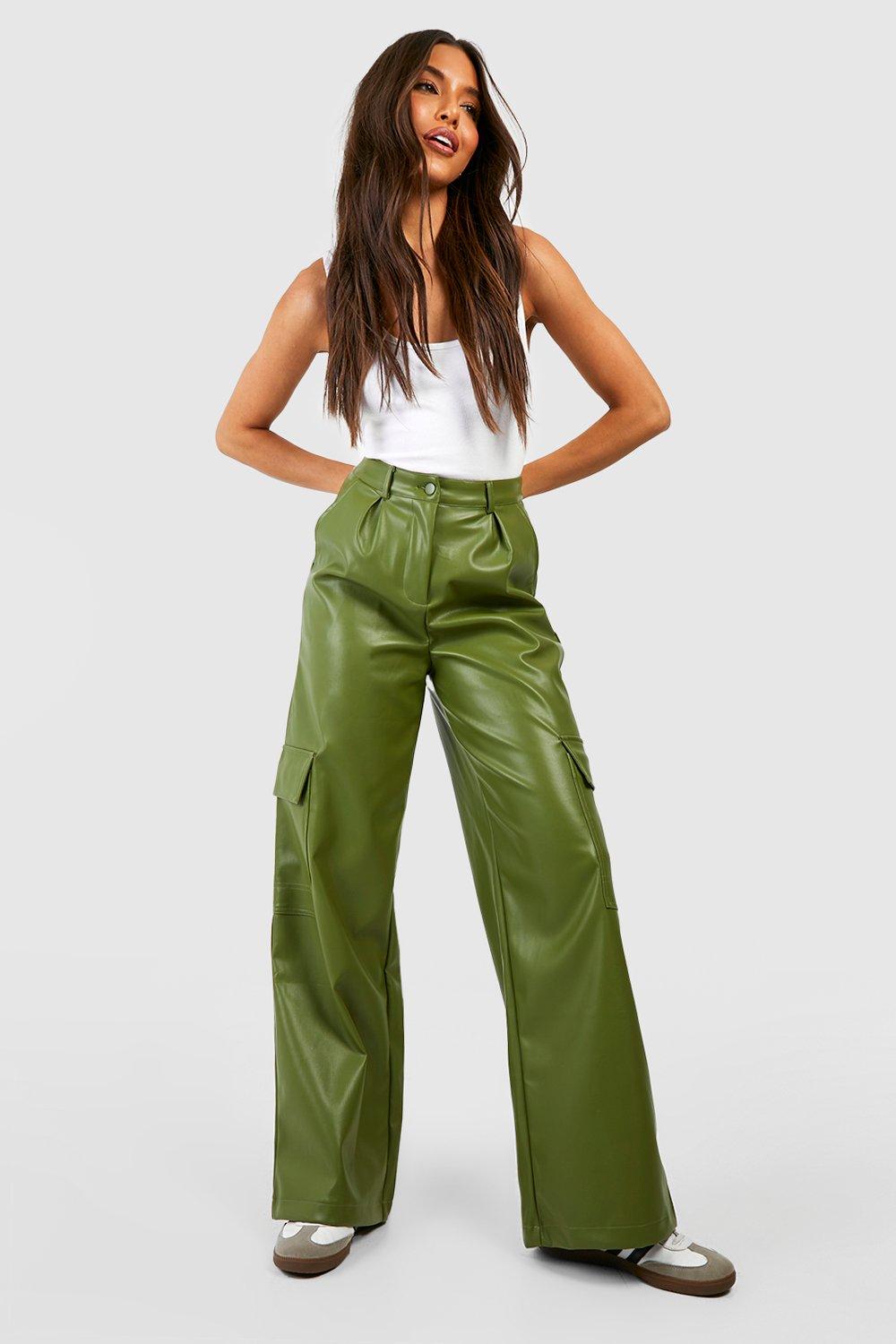 Green leather store look trousers