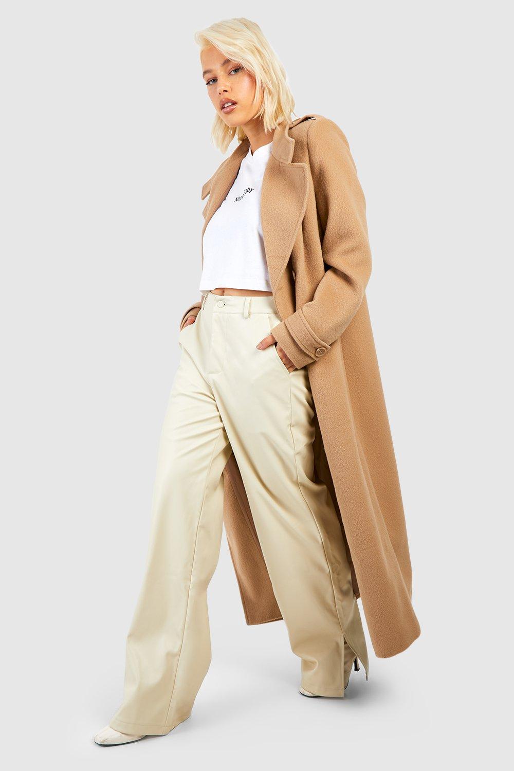 Make A Move Tall High Waisted Split Hem Trousers in Beige