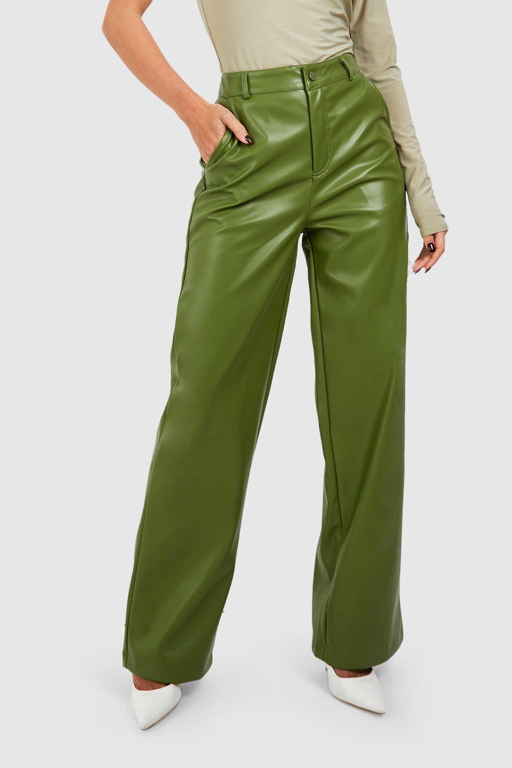 Women's Leather Look Relaxed Fit Straight Leg Trousers