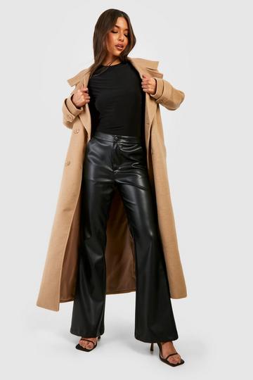 Leather Look High Waisted Flared Trousers black