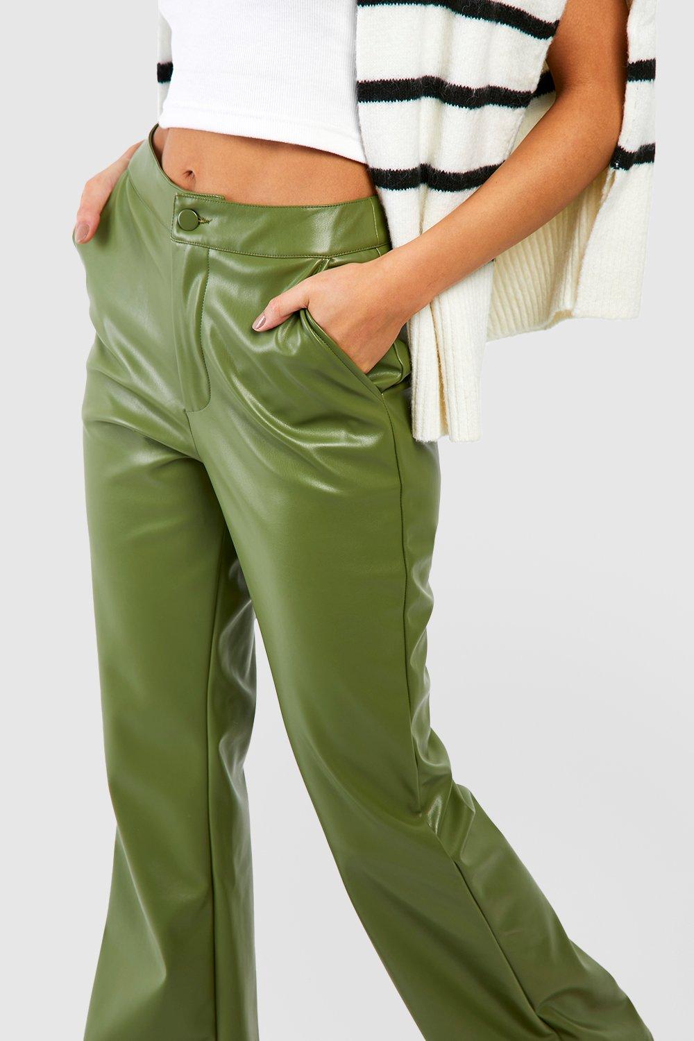 Women's High Waisted Leather Look Flared Trousers