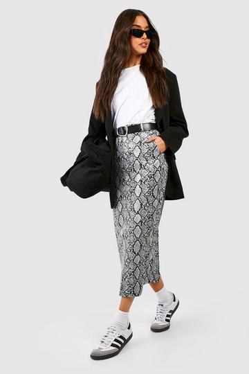 Snake Faux Leather Midi Skirt dark grey