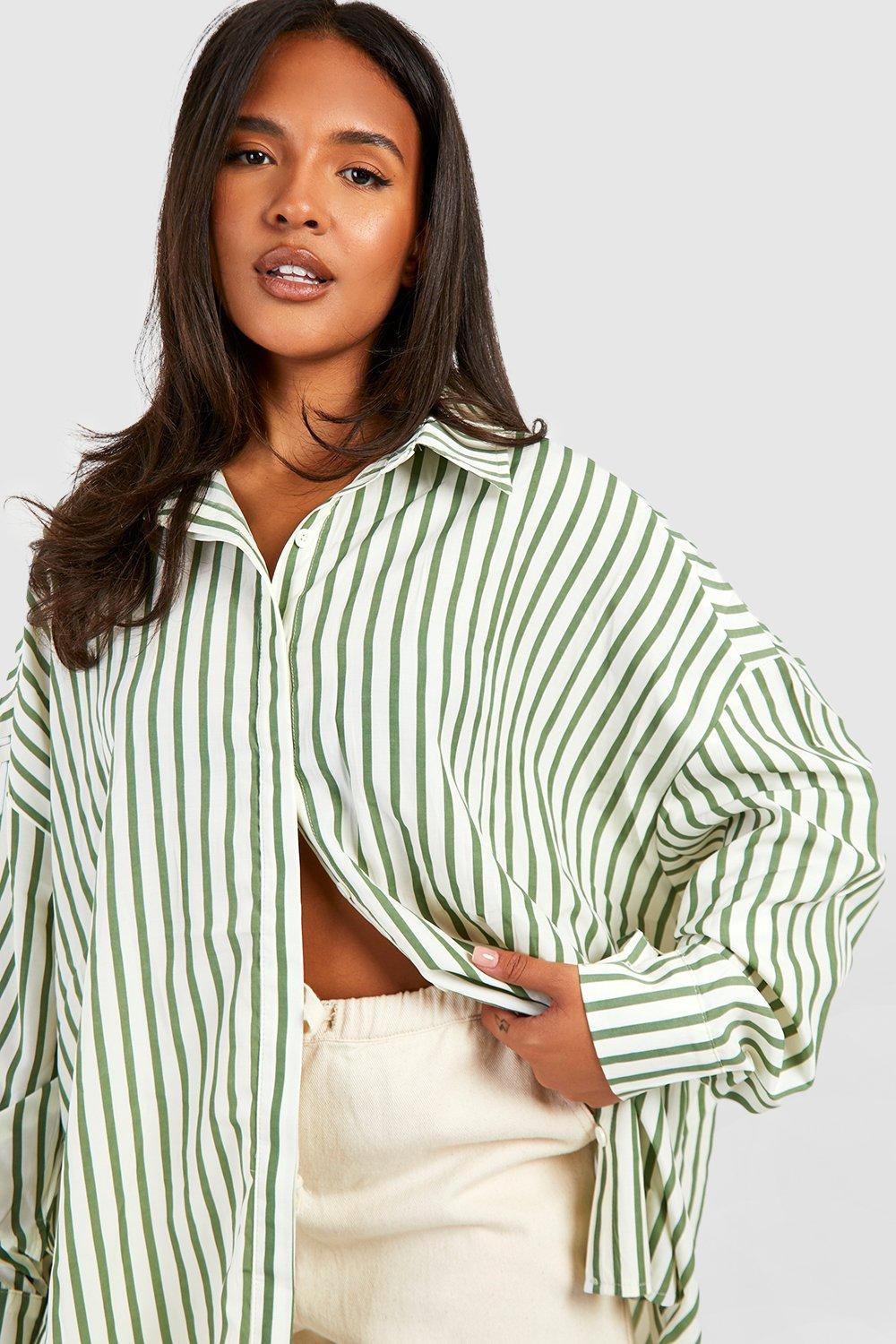 Women's Green Striped Shirts & Tops