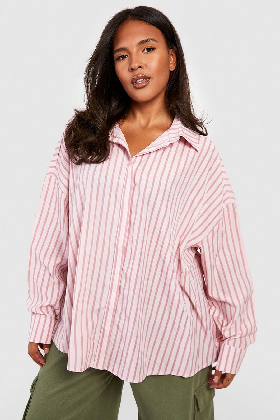 Pink Plus Oversized  Wide Stripe Shirt