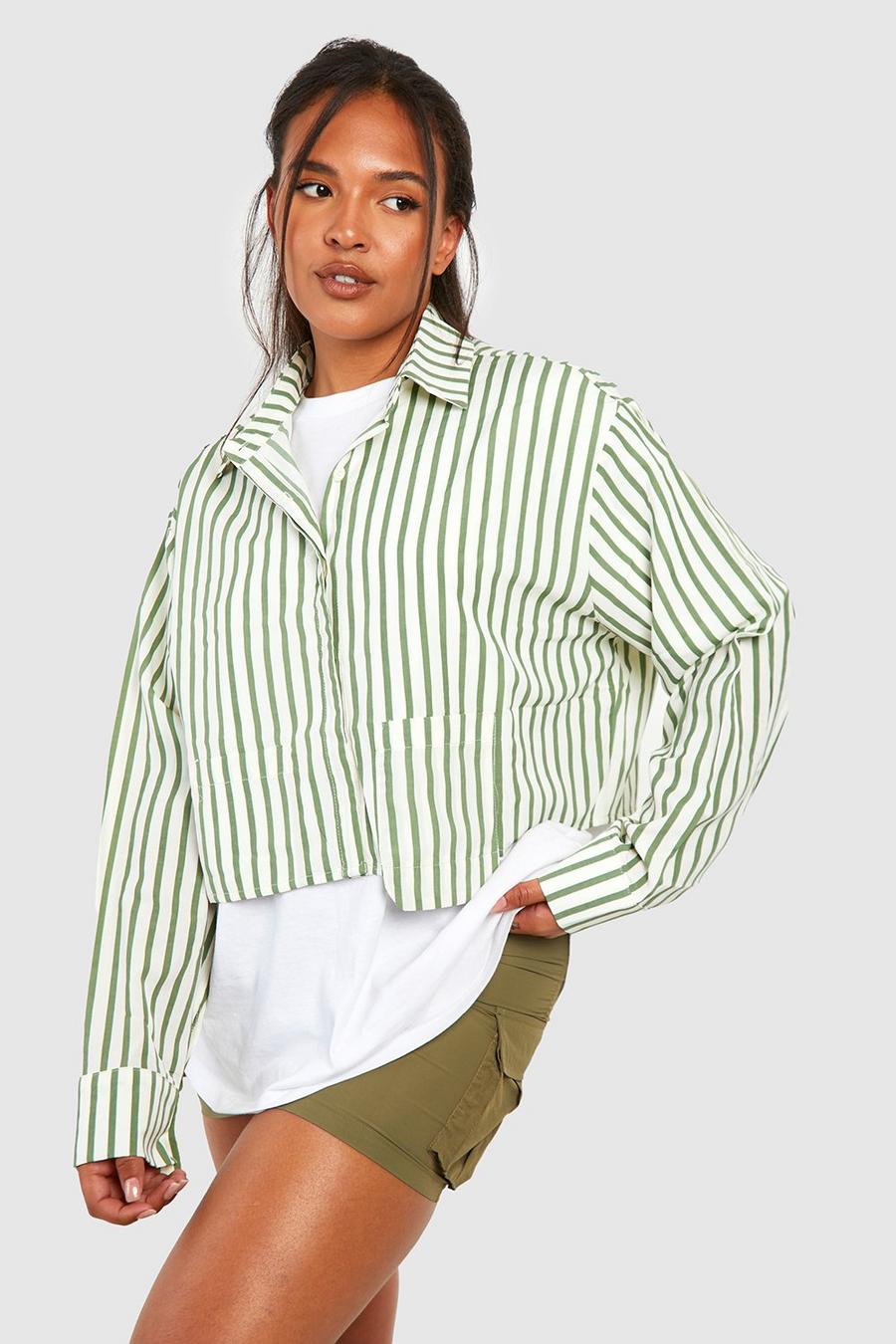 Green Plus Pocket Placement Cropped Shirt image number 1
