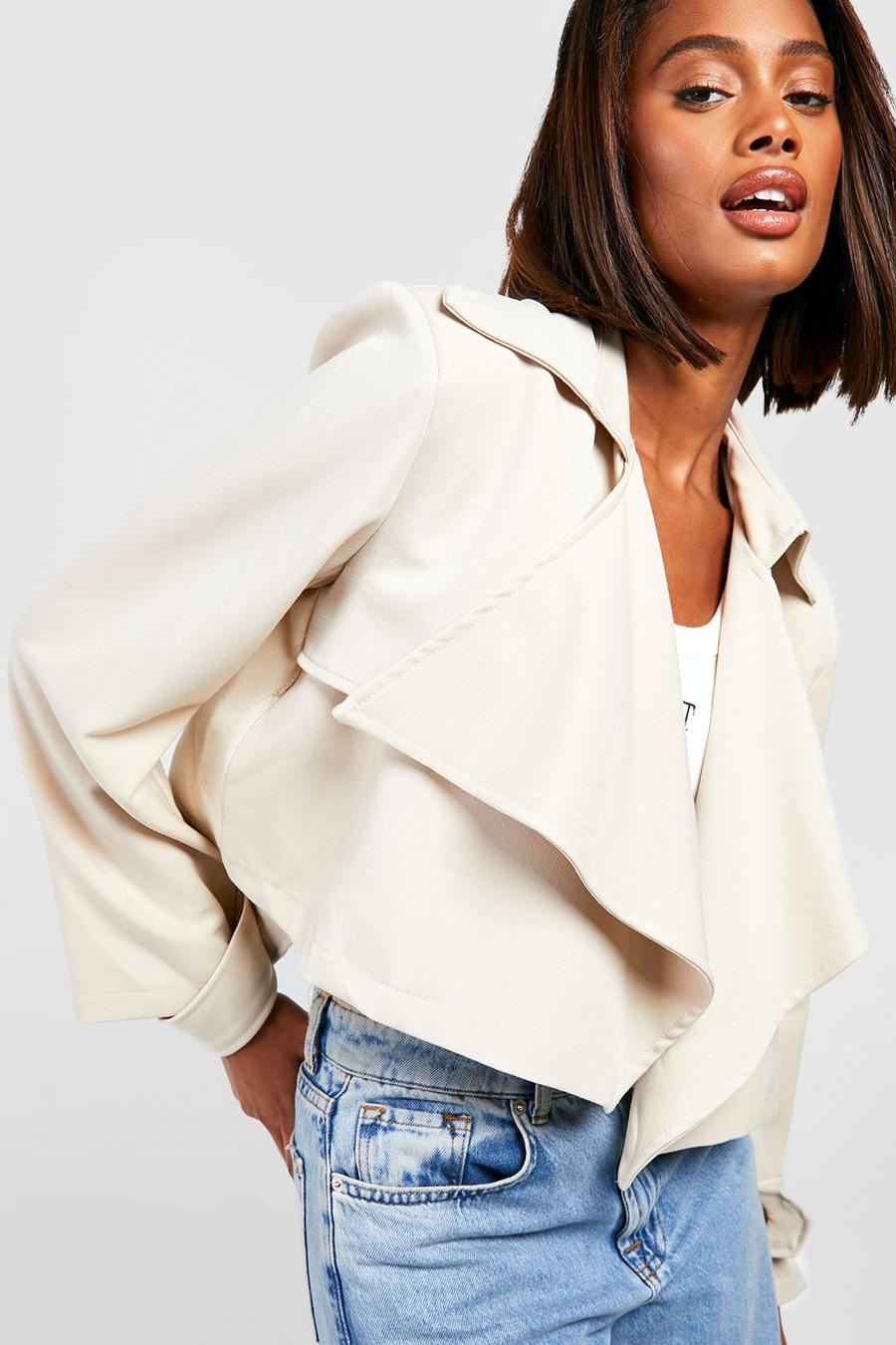Stone Shoulder Pad Waterfall Detail Trench Coat