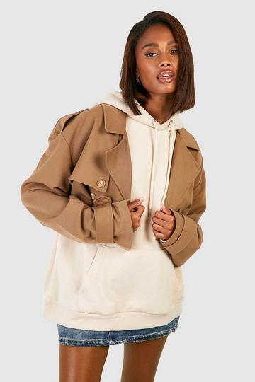 Camel Beige Shoulder Pad Crop Trench Coat