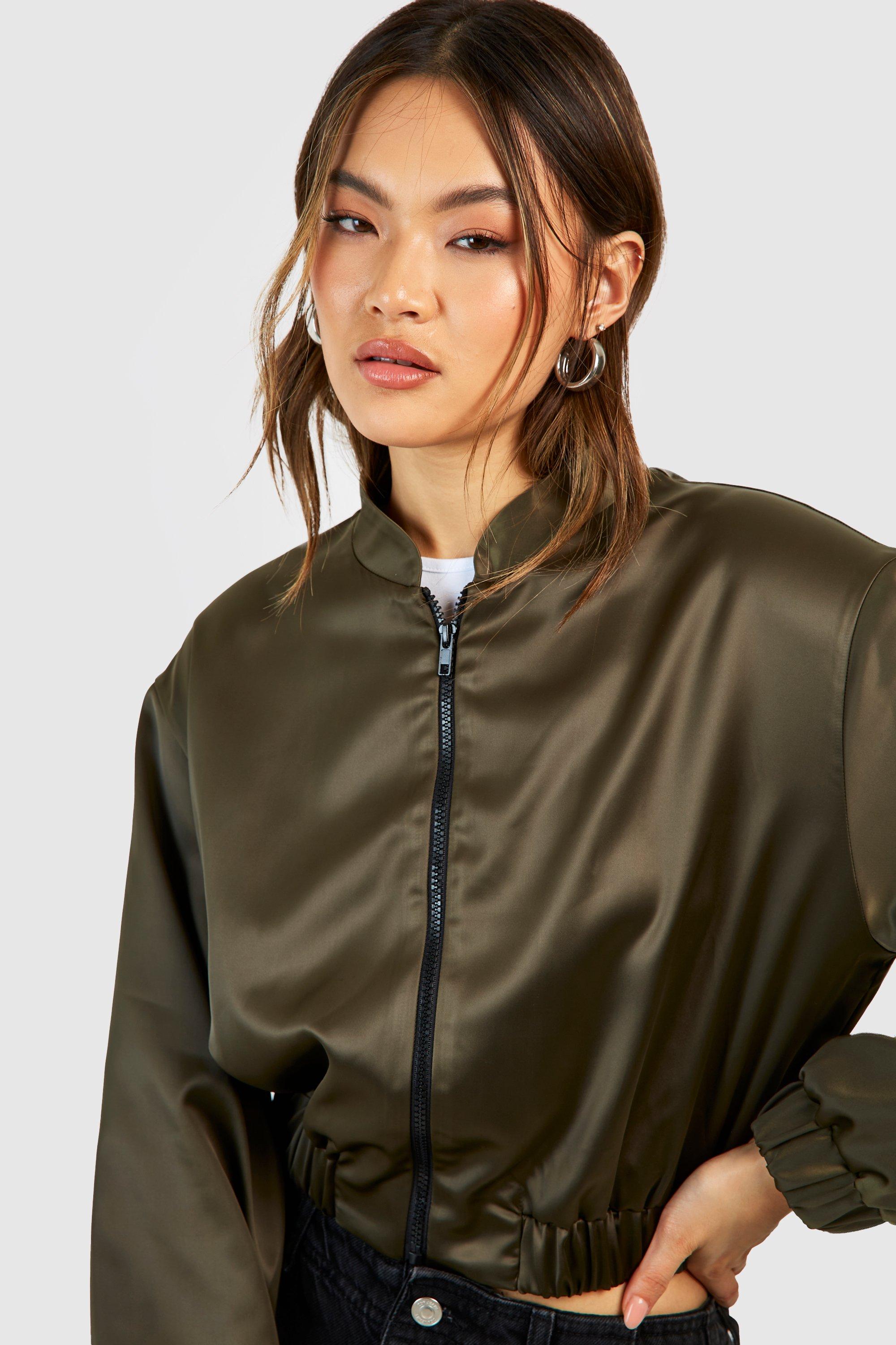 boohoo Oversized Satin Bomber Jacket - Black - Size 12