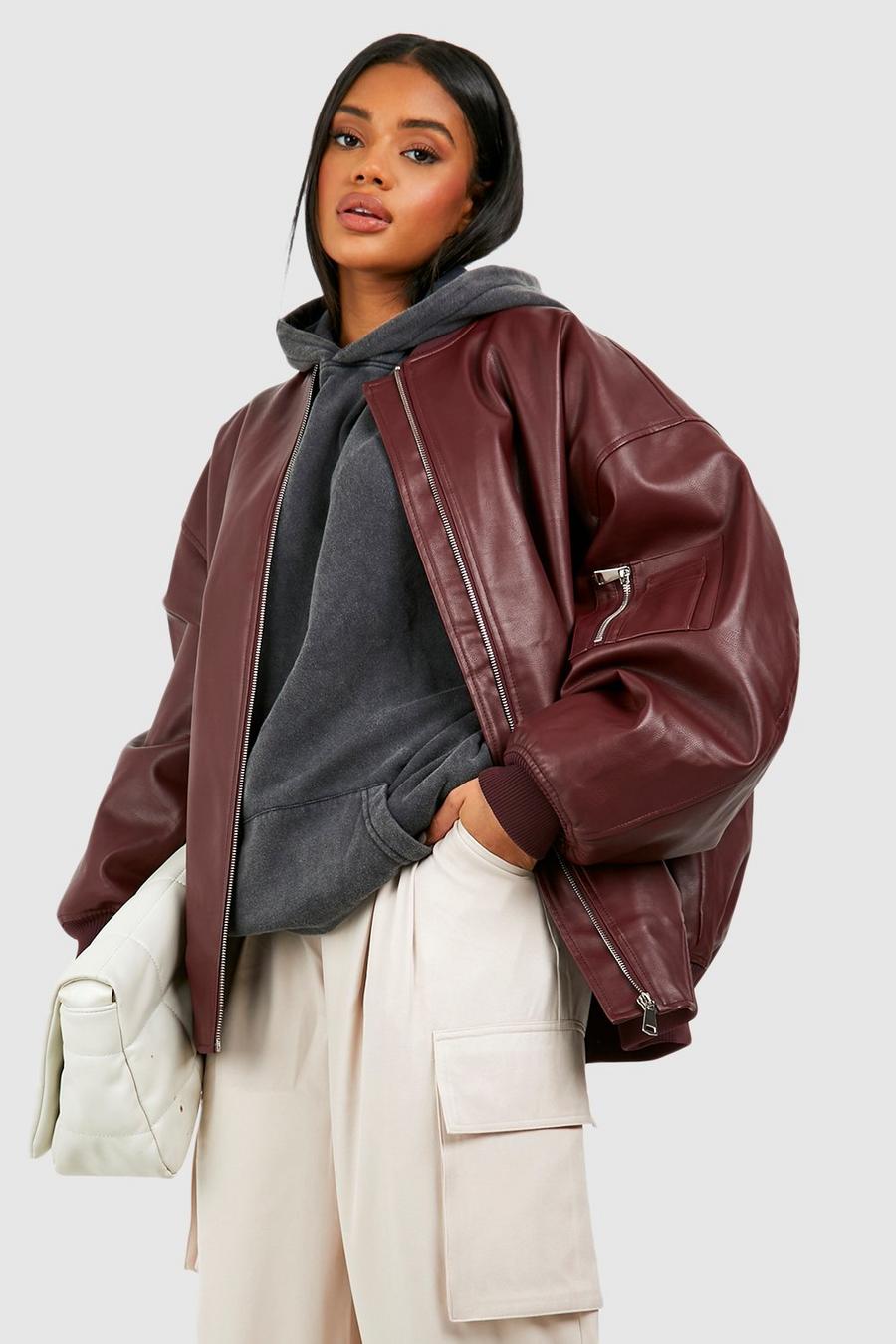 Giacca Bomber oversize in pelle sintetica, Wine image number 1