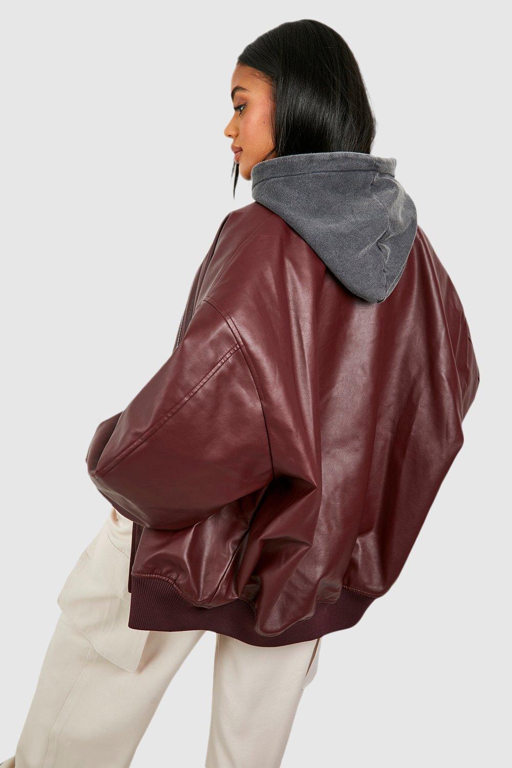 Oversized Faux Leather Bomber Jacket