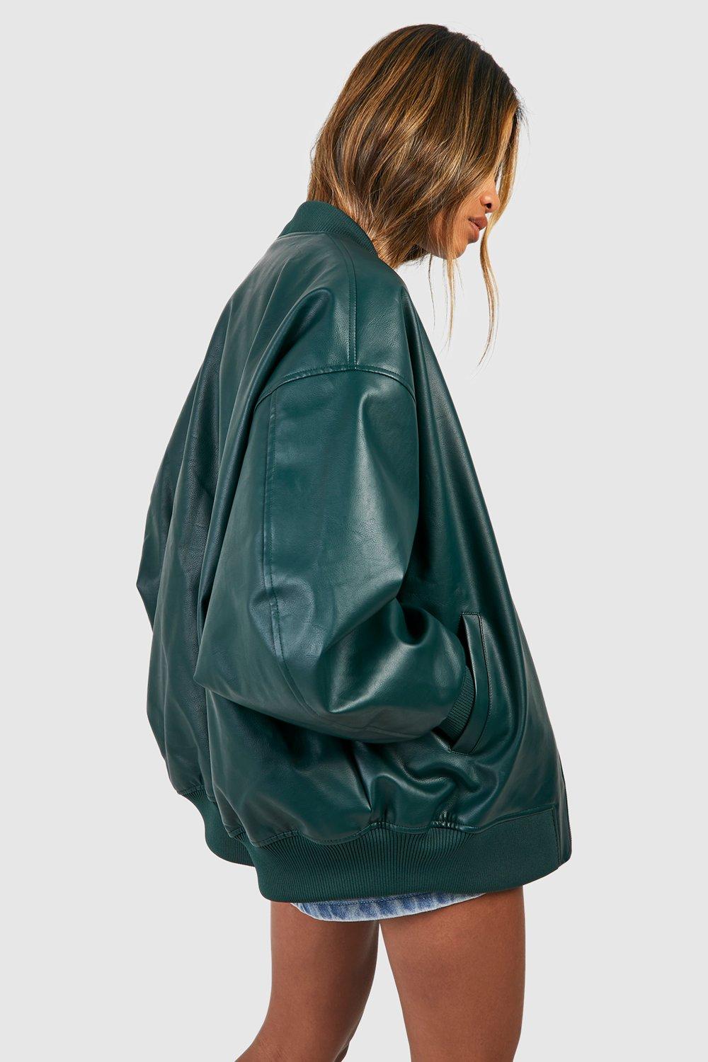 Oversized Faux Leather Bomber Jacket