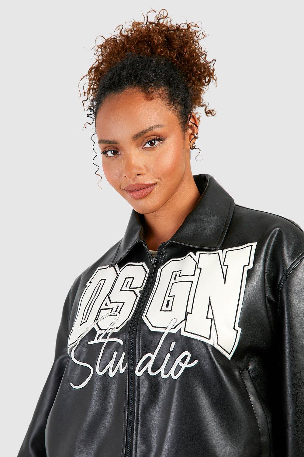 Faux leather embroidered jacket sale