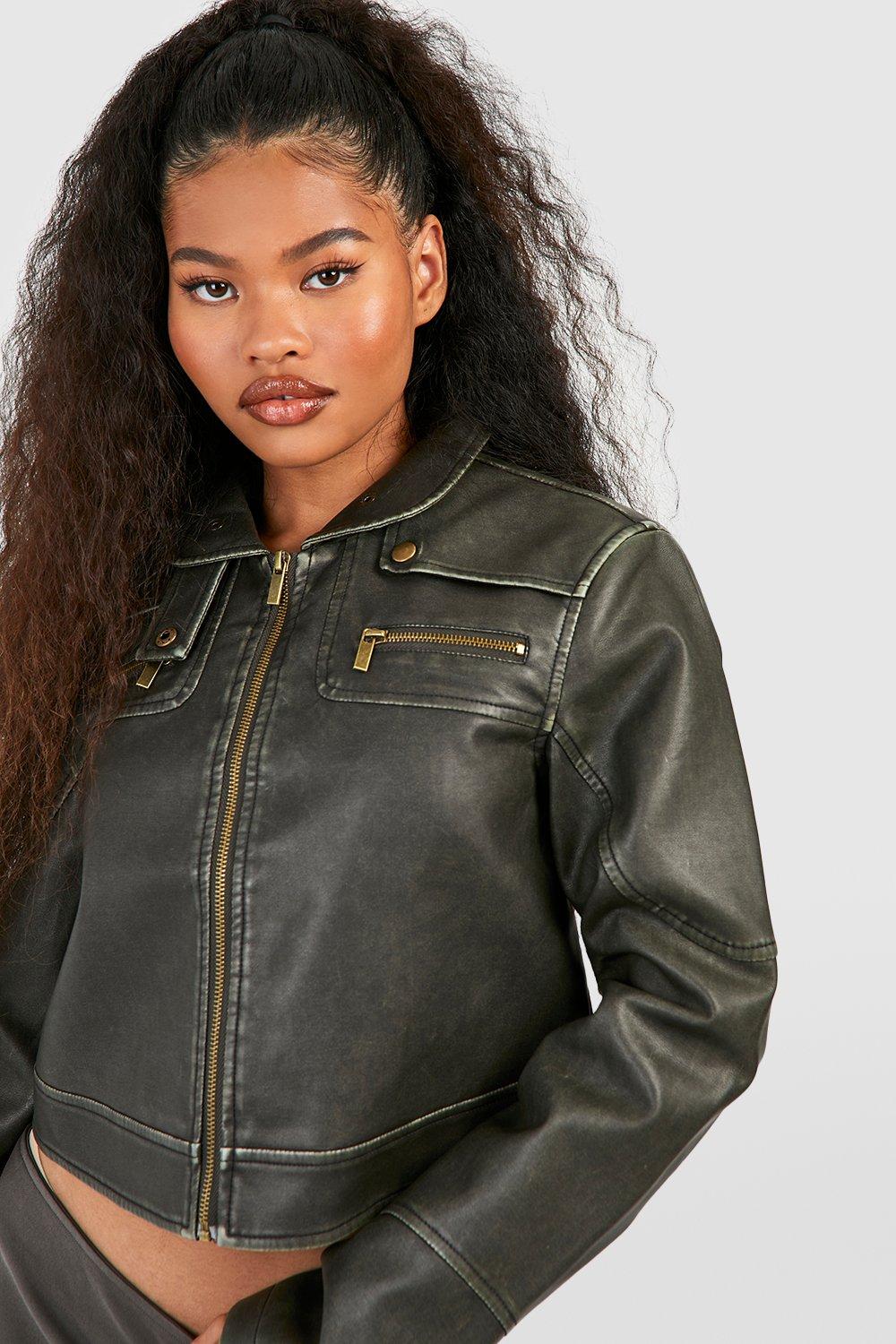 Red leather hot sale jacket boohoo