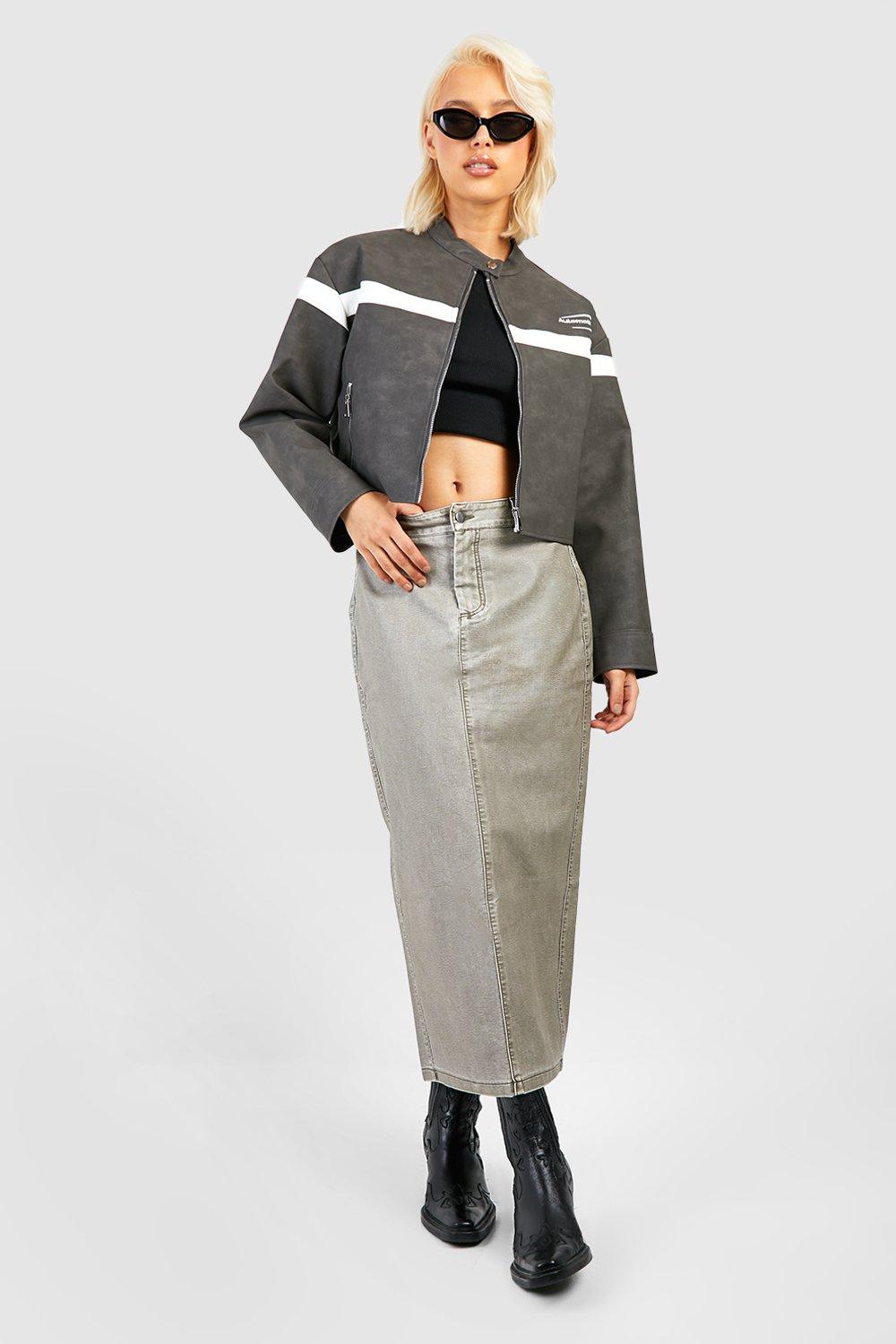 Leather look shop pencil skirt grey