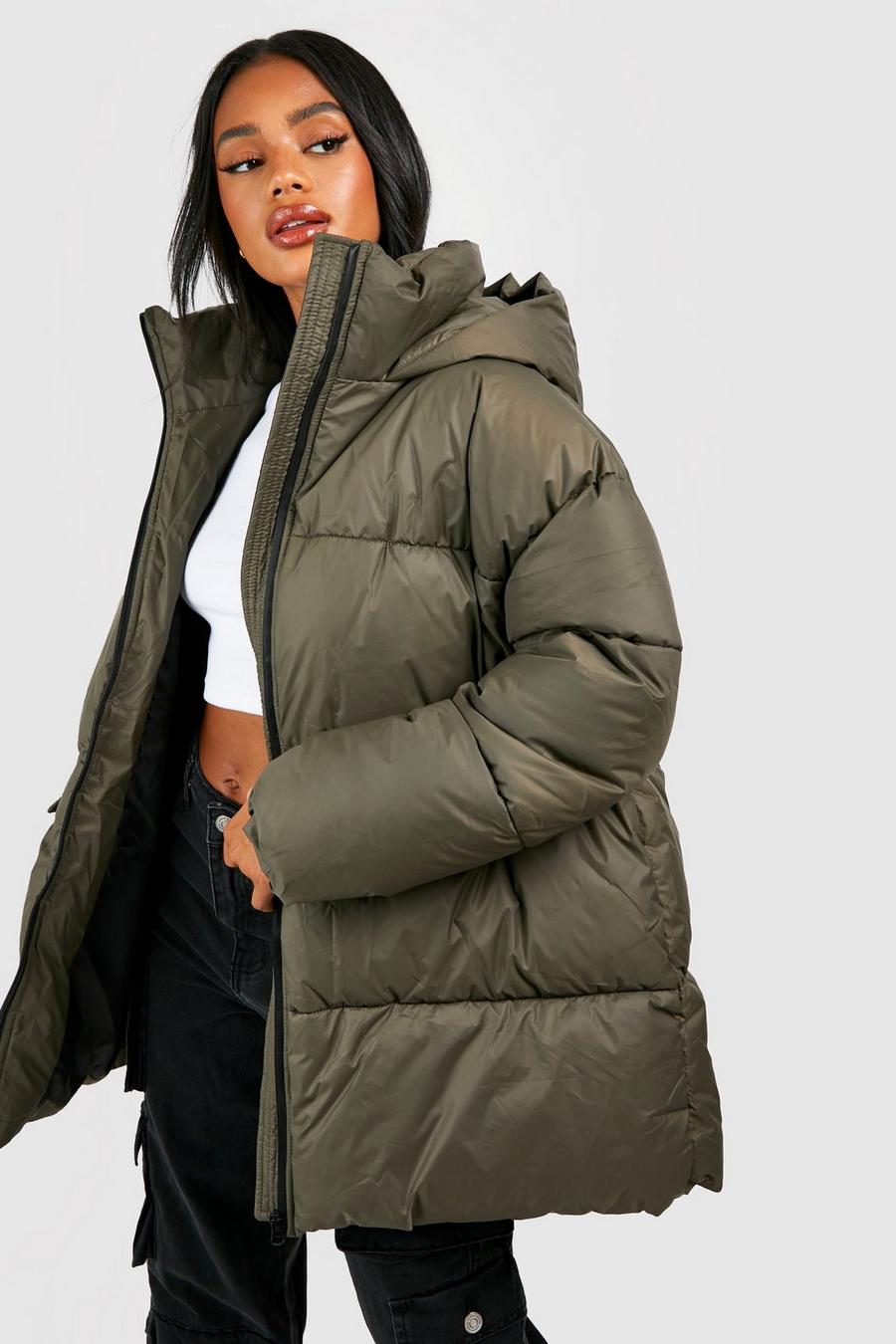 Khaki Oversized Puffer Jacket image number 1