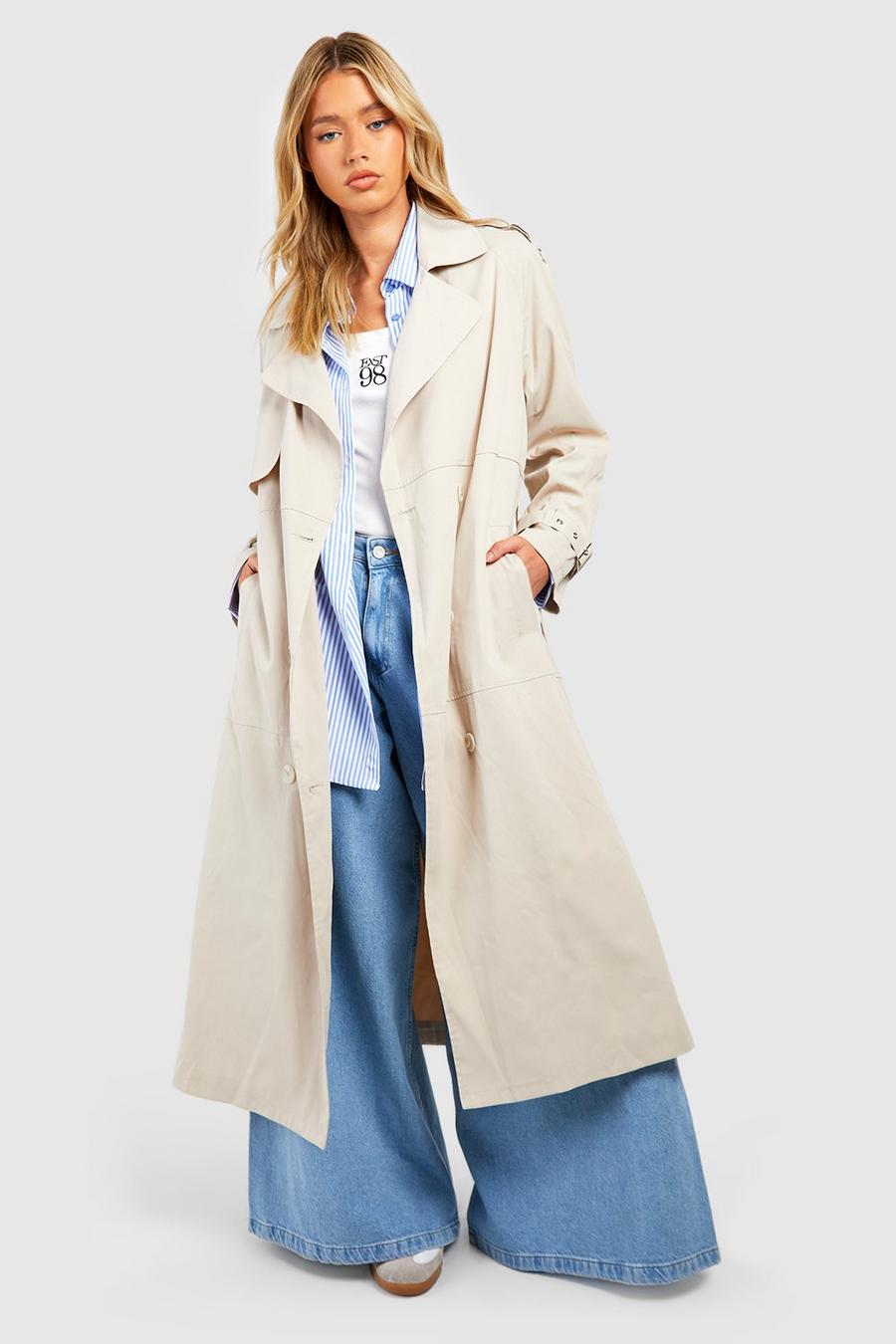 Trench maxi oversize con cintura, Stone image number 1