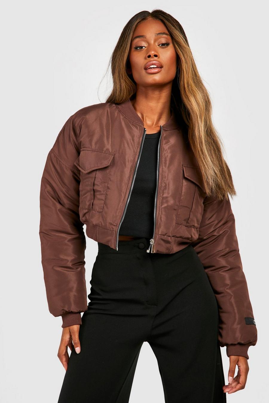 Chaqueta bomber con bolsillos cargo, Chocolate