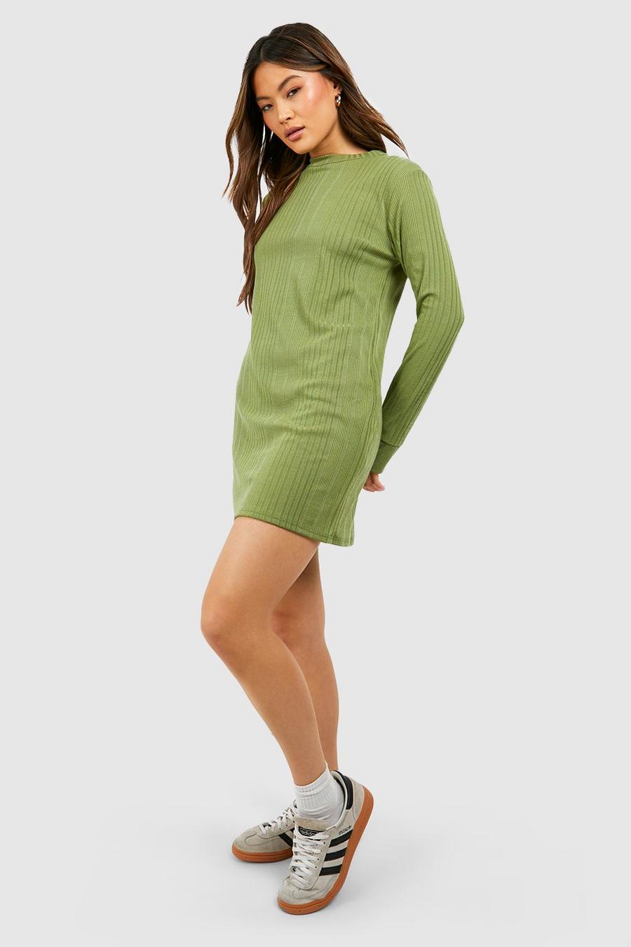 Khaki Soft Rib Loose Mini Dress image number 1