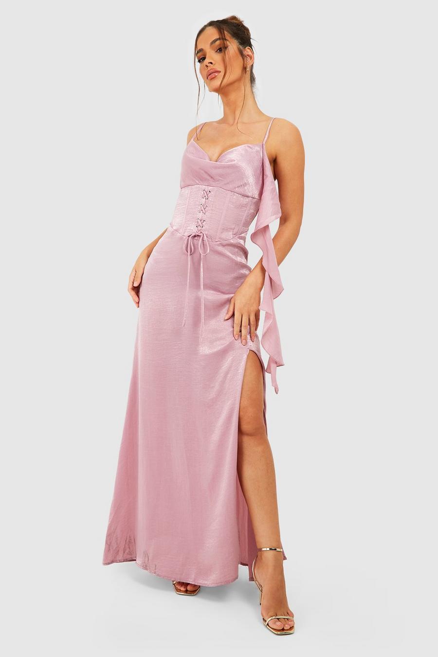 Purple lila Satin Corset Maxi Dress