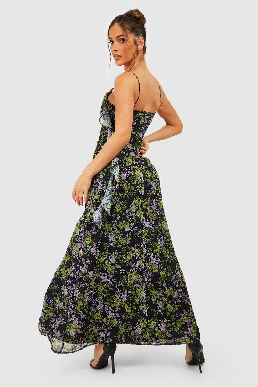 Floral Chiffon Corset Maxi Dress