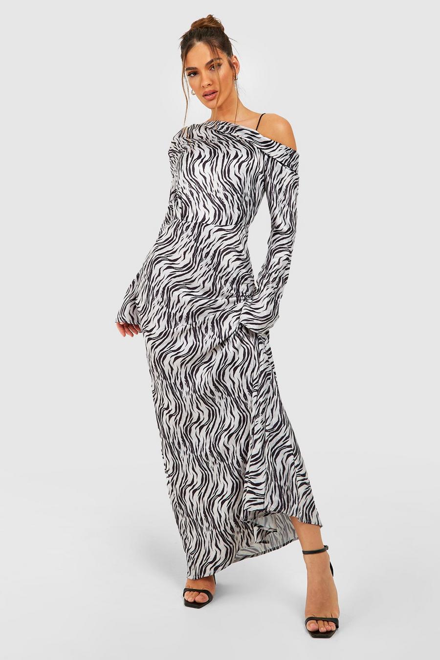 Black svart Zebra Asymmetric Maxi Dress