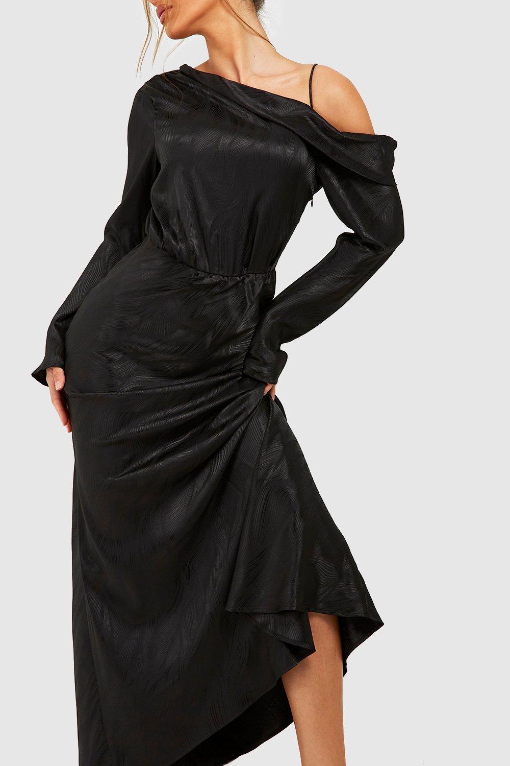 Robe longue évasée asymétrique noir femme