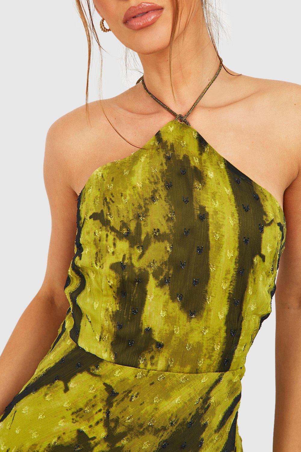 Abstract Dobby Halterneck Maxi Dress | boohoo