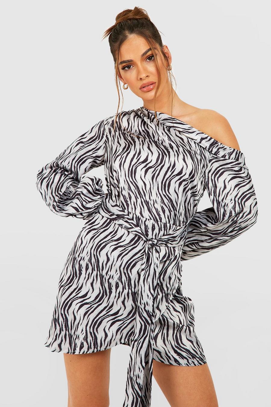 Black Zebra Wrap Mini Dress image number 1