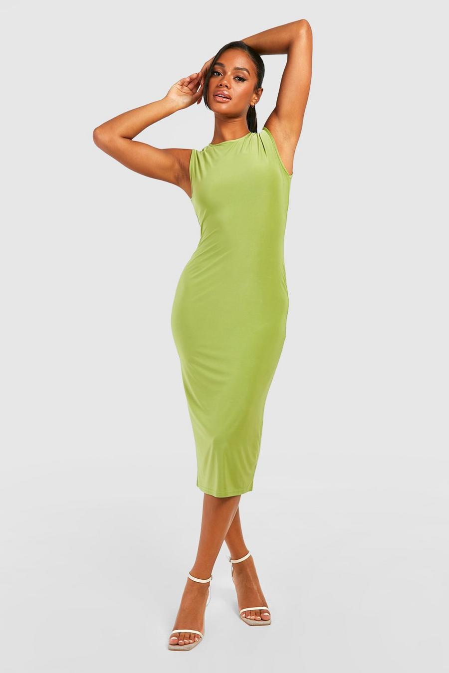 Olive Premium Slinky Sleeveless Midi Dress image number 1