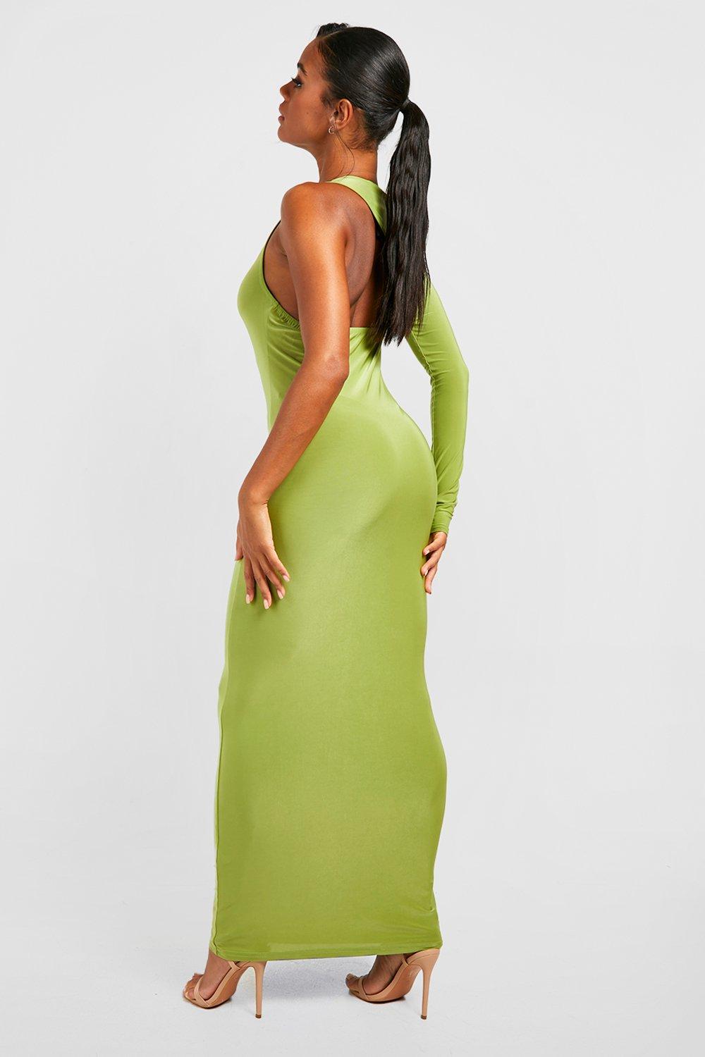 Lisa one shoulder slinky maxi dress with pleat clearance detail