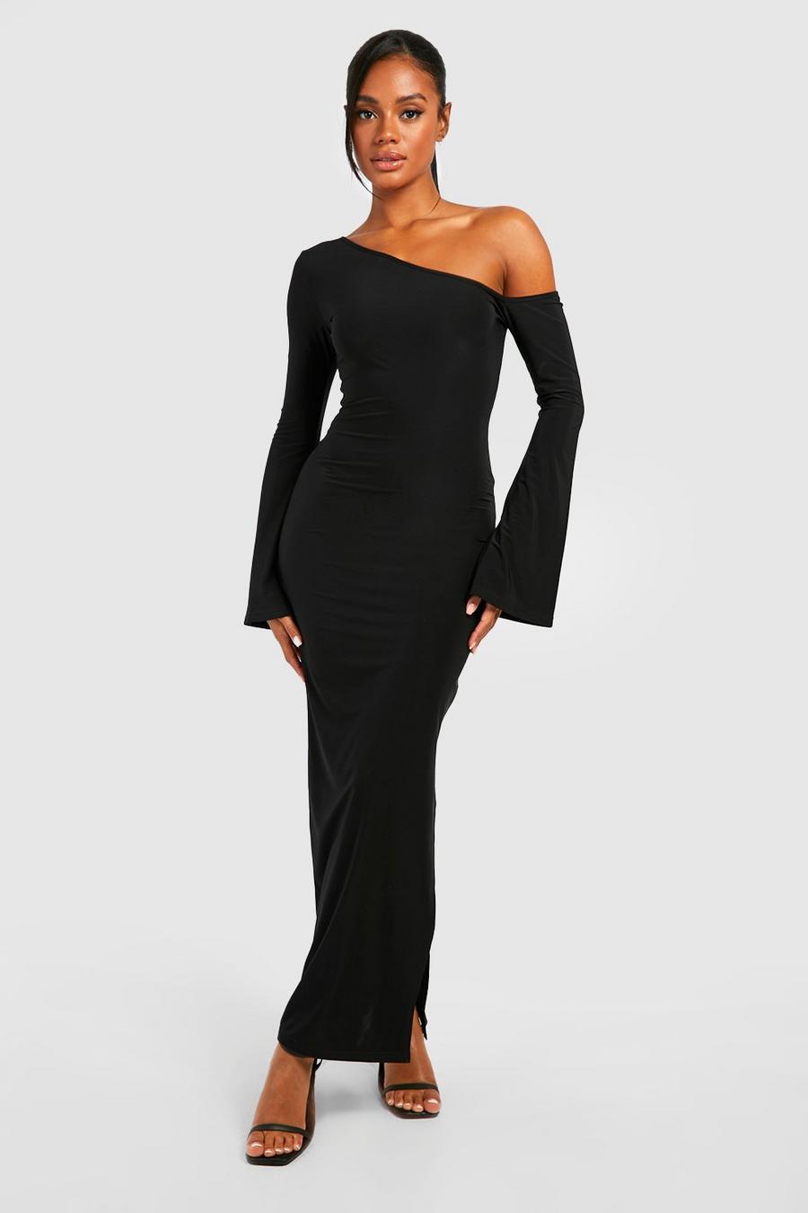 Black Premium Slinky Off The Shoulder Maxi Dress image number 1