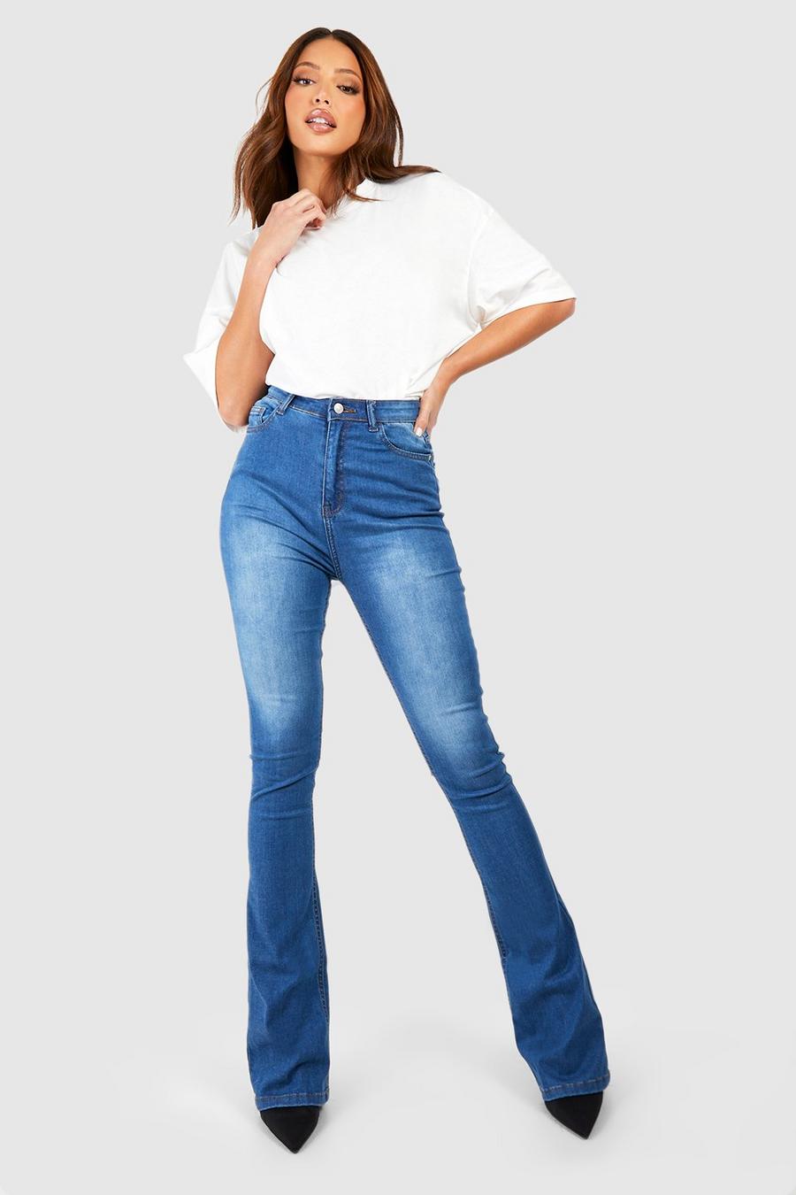 Tall Mid Blue High Waist Skinny Flared Jeans 38