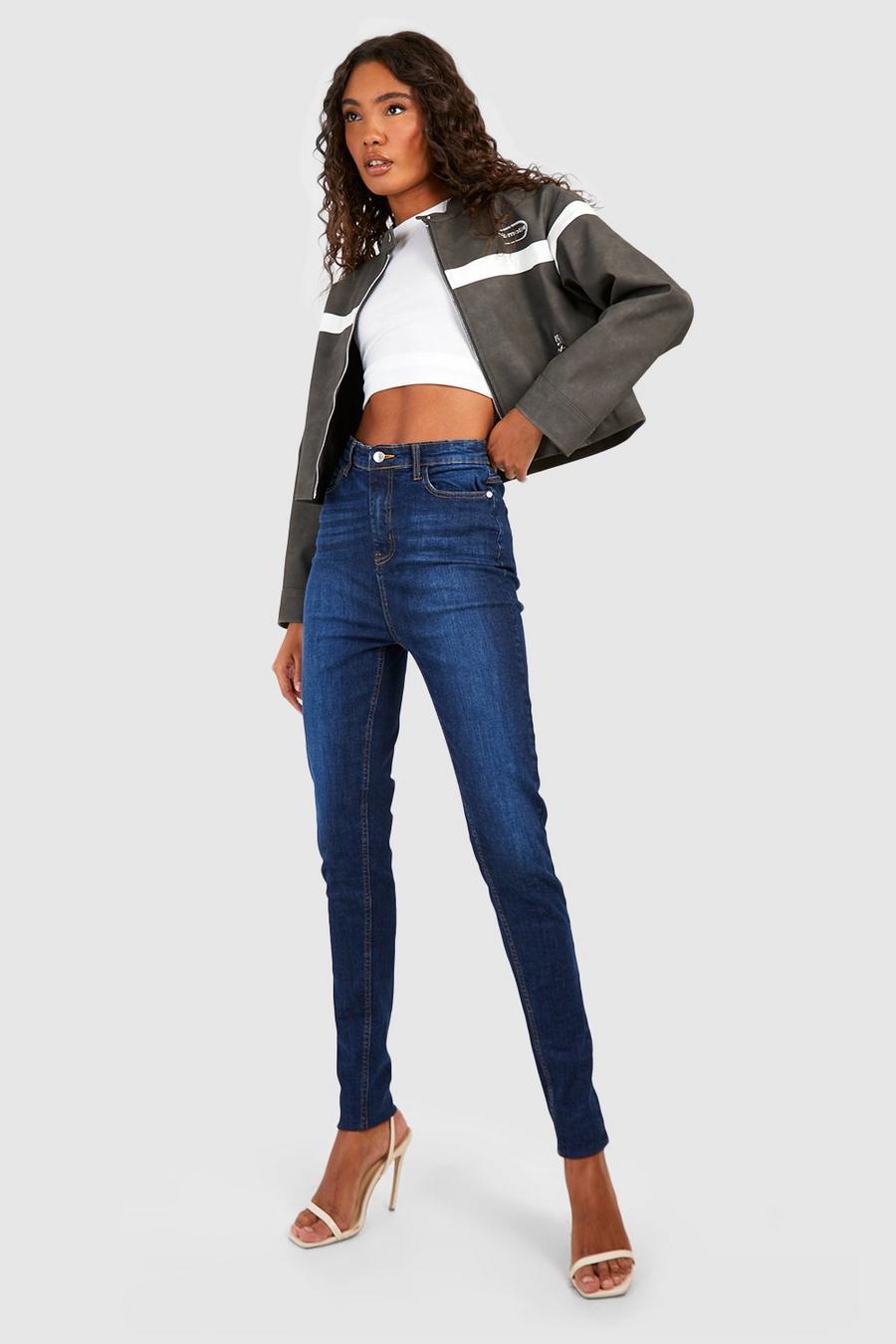 Mid blue Tall Skinny jeans med utsvängda ben och hög midja image number 1