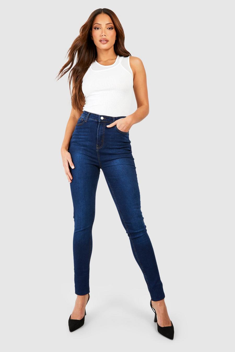 Dark blue Tall Mönstrade skinny jeans med mellanhög midja image number 1