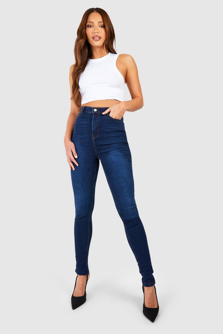 Tall dunkelblaue Skinny Jeans mit mittelhohem Bund, Dark blue image number 1